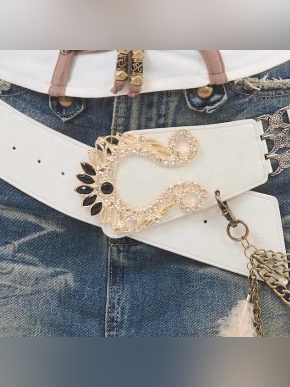 DIA - GYARU white gold chunky belt